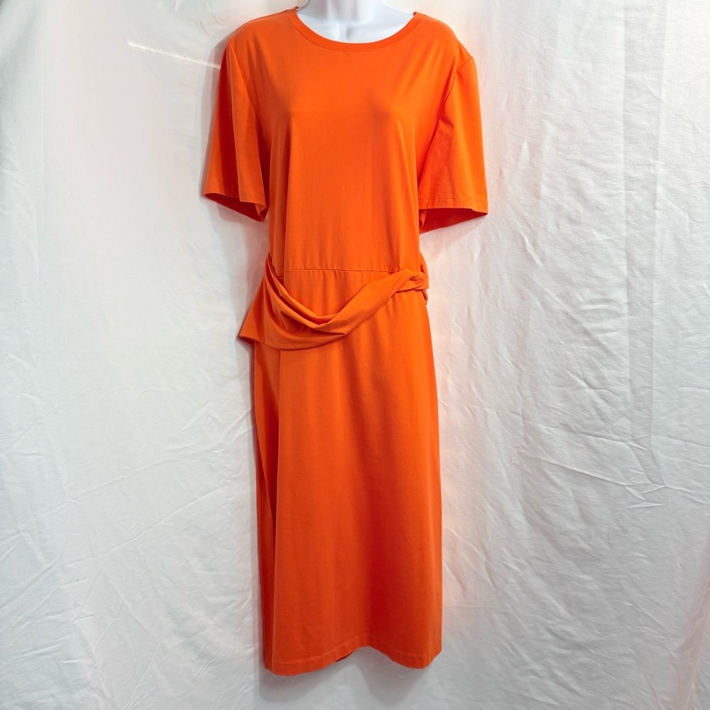 Tanya Taylor Haley Dress 2X Organic Cotton Orange Midi Twist Waist